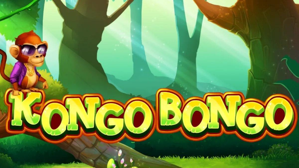 Cenário vibrante da selva no slot Kongo Bongo com símbolos de animais e templos
