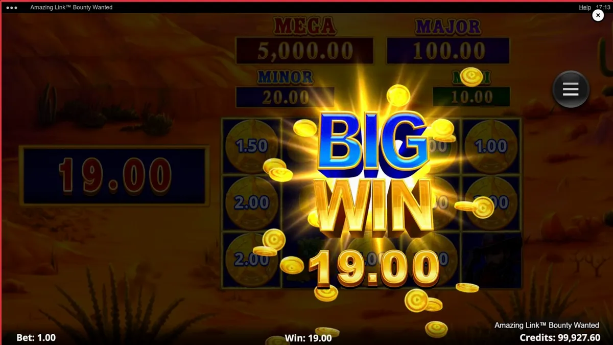 Cenário desértico e elementos temáticos do slot Amazing Link Bounty Wanted